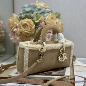 CD Lady D-Joy 22.5 Camel Cowhide And Fur Gold Hardware