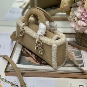 CD Lady D-Joy 22.5 Camel Cowhide And Fur Gold Hardware