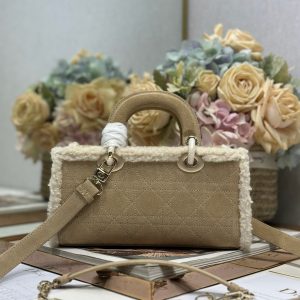 CD Lady D-Joy 22.5 Camel Cowhide And Fur Gold Hardware