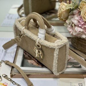 CD Lady D-Joy 26 Camel Cowhide And Fur Gold Hardware