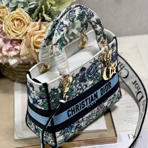 CD Butterfly Love Flower Blue 24 Lady Dior Bag Canvas 336667