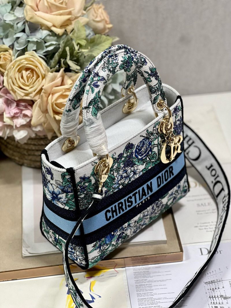CD Butterfly Love Flower Blue 24 Lady Dior Bag Canvas 336667