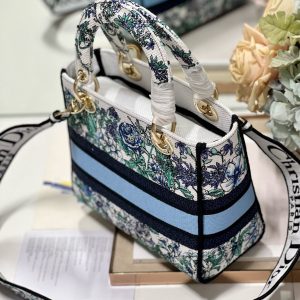 CD Butterfly Love Flower Blue 24 Lady Dior Bag Canvas 336667