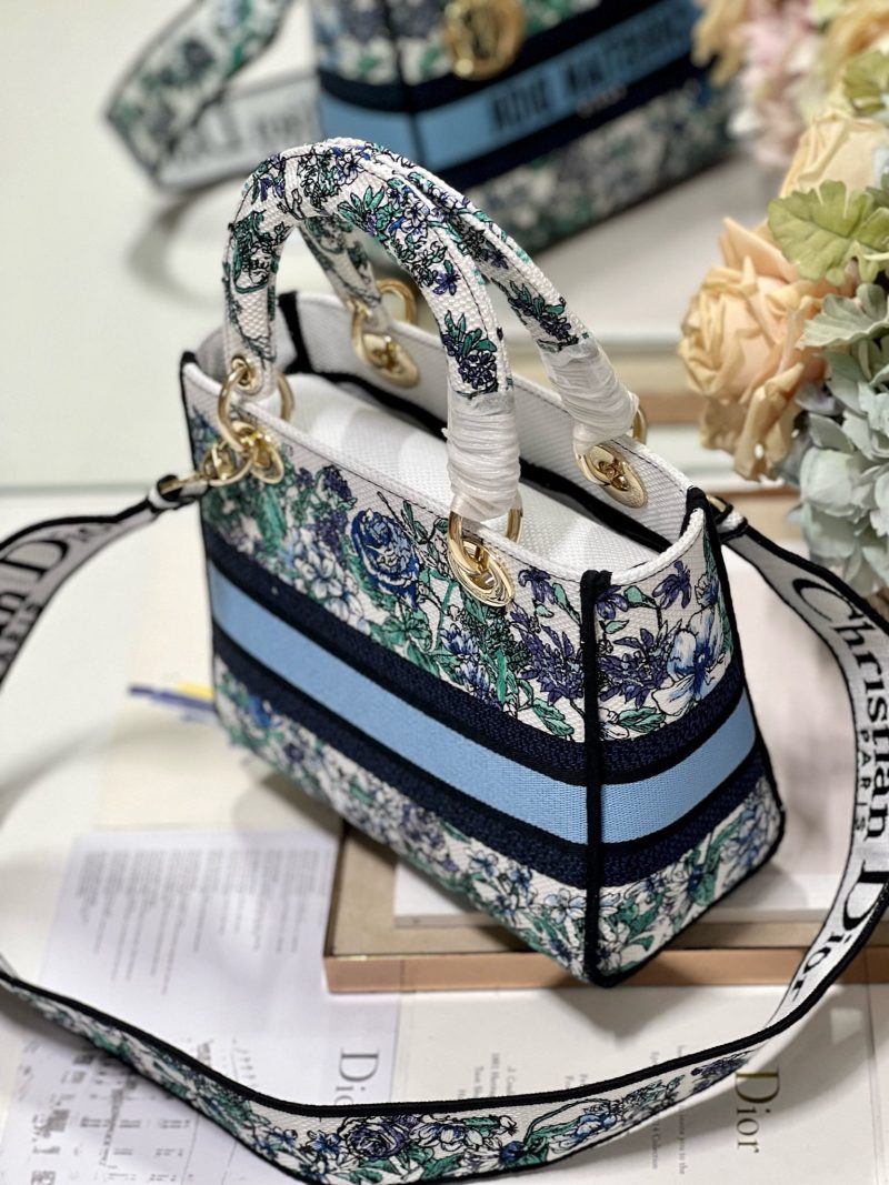 CD Butterfly Love Flower Blue 24 Lady Dior Bag Canvas 336667