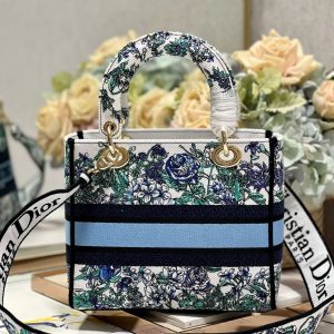 CD Butterfly Love Flower Blue 24 Lady Dior Bag Canvas 336667