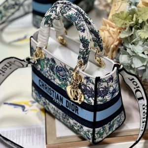 CD Butterfly Love Flower Blue 24 Lady Dior Bag Canvas 336667