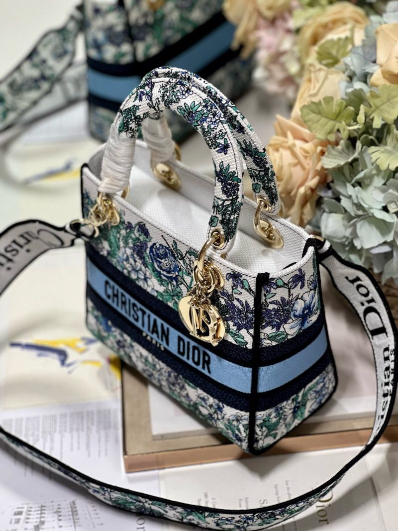 CD Butterfly Love Flower Blue 24 Lady Dior Bag Canvas 336667