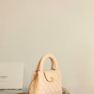 CC 24K Nano 19cm Kelly Shopper Bag Beige Patent Lambskin