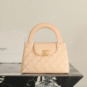 CC 24K Nano 19cm Kelly Shopper Bag Beige Patent Lambskin