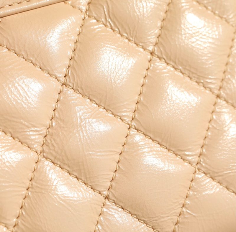 CC 24K Nano 19cm Kelly Shopper Bag Beige Patent Lambskin