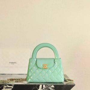 CC 24K Nano 19cm Kelly Shopper Bag Cloud Blue Patent Lambskin