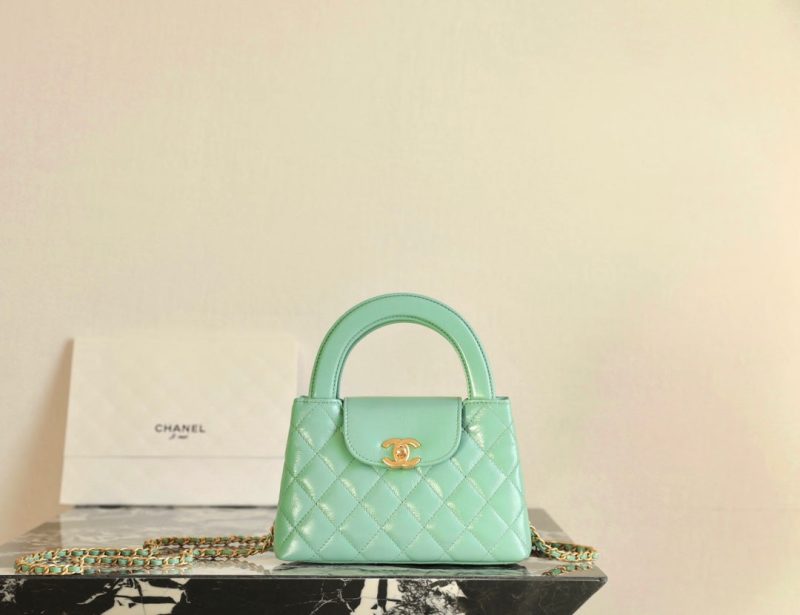 CC 24K Nano 19cm Kelly Shopper Bag Cloud Blue Patent Lambskin