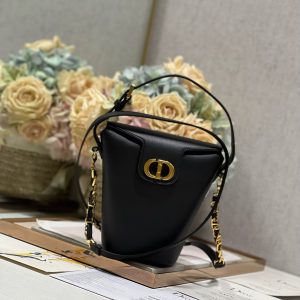 CD Montaigne Large Chain Bucket Bag Black Calfskin 336800