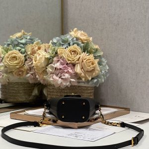 CD Montaigne Large Chain Bucket Bag Black Calfskin 336800