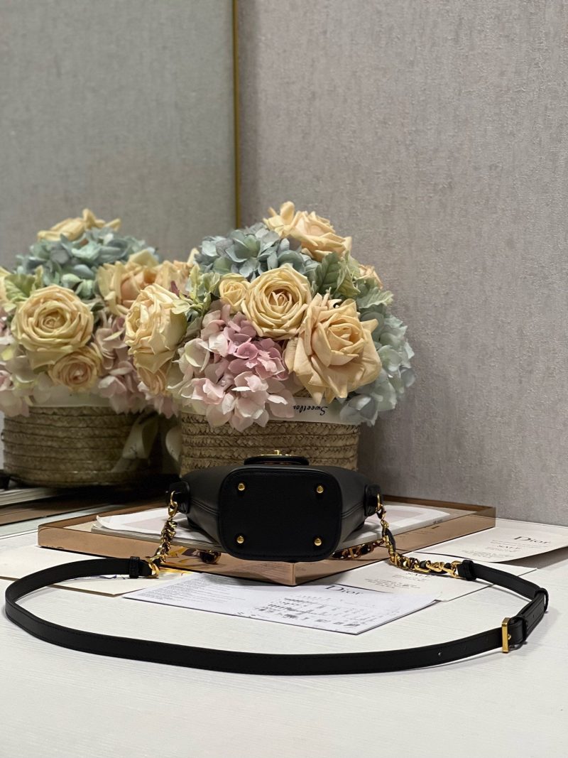 CD Montaigne Large Chain Bucket Bag Black Calfskin 336800