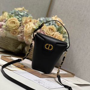 CD Montaigne Large Chain Bucket Bag Black Calfskin 336800