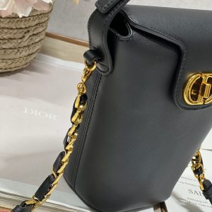 CD Montaigne Large Chain Bucket Bag Black Calfskin 336800