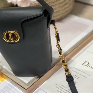 CD Montaigne Large Chain Bucket Bag Black Calfskin 336800