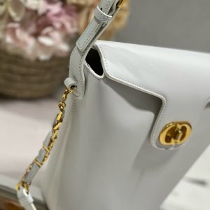 CD Montaigne Large Chain Bucket Bag White Calfskin 336797