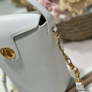 CD Montaigne Large Chain Bucket Bag White Calfskin 336797