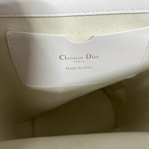 CD Montaigne Large Chain Bucket Bag White Calfskin 336797