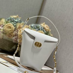 CD Montaigne Large Chain Bucket Bag White Calfskin 336797