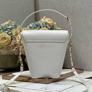 CD Montaigne Large Chain Bucket Bag White Calfskin 336797