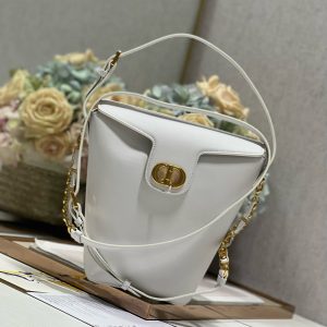 CD Montaigne Large Chain Bucket Bag White Calfskin 336797