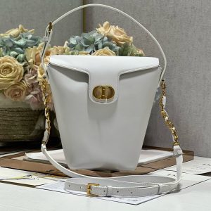 CD Montaigne Large Chain Bucket Bag White Calfskin 336797