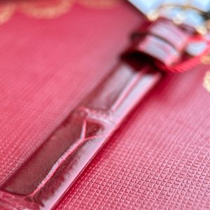 Baignoire 23mm Pink Gold Case Diamond Bezel Red Leather Strap