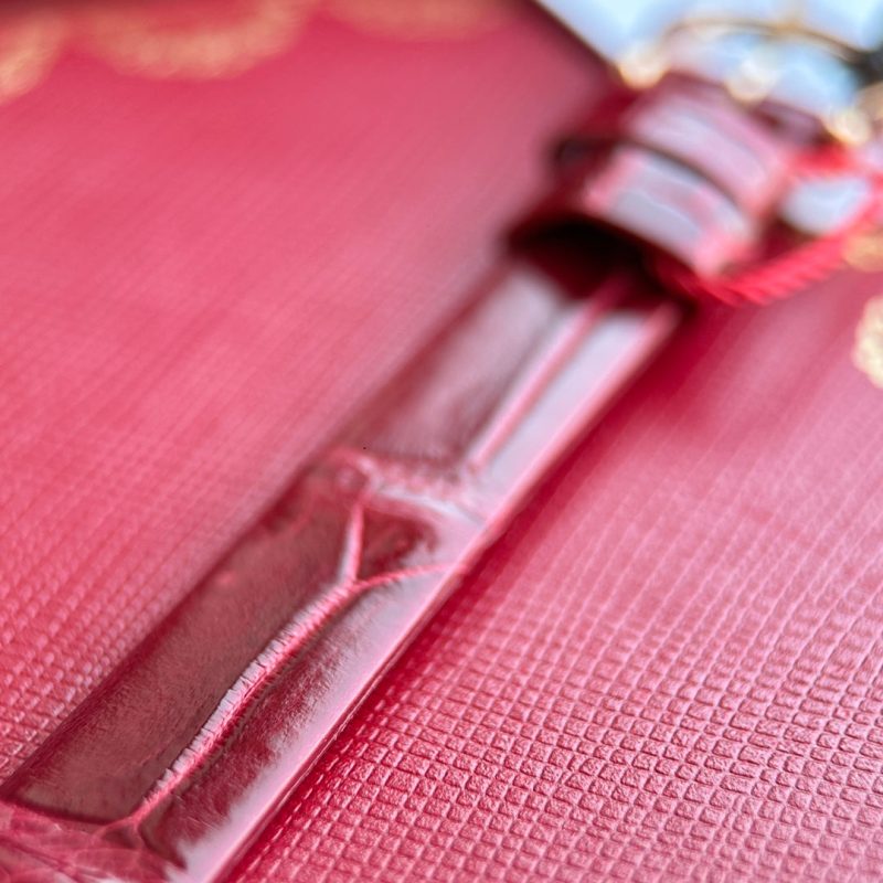 Baignoire 23mm Pink Gold Case Diamond Bezel Red Leather Strap