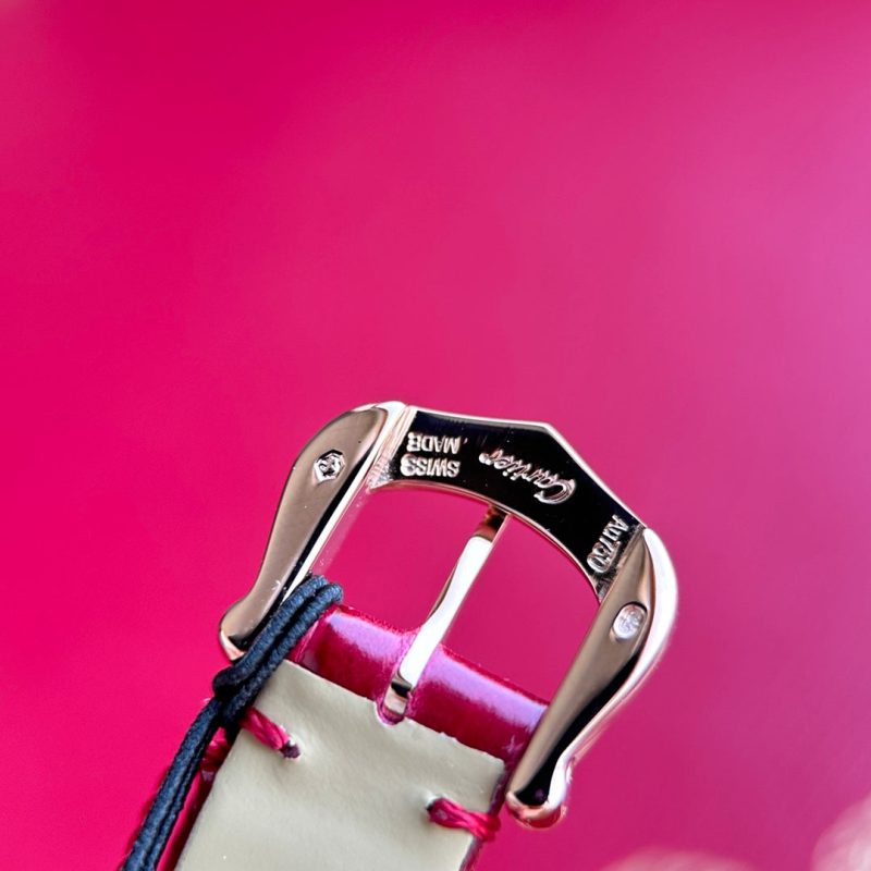 Baignoire 23mm Pink Gold Case Diamond Bezel Red Leather Strap