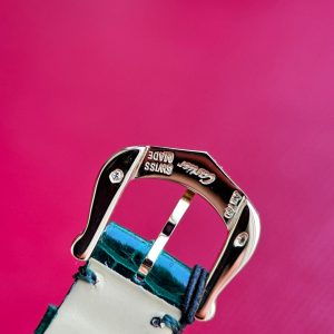 Baignoire 23mm Pink Gold Case Diamond Bezel Dark Green Leather Strap