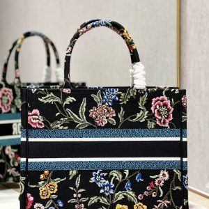 CD Flower Black Book Tote 36 Bag Canvas 336555