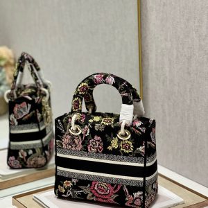 CD Glenflower Black 24 Lady Dior Bag Canvas 336727
