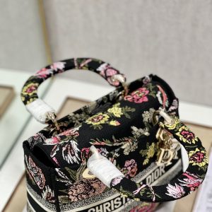 CD Glenflower Black 24 Lady Dior Bag Canvas 336727