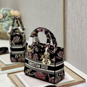 CD Glenflower Black 24 Lady Dior Bag Canvas 336727