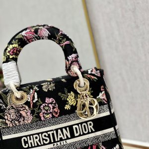 CD Glenflower Black 24 Lady Dior Bag Canvas 336727
