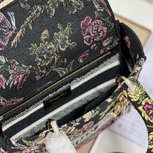 CD Glenflower Black 24 Lady Dior Bag Canvas 336727