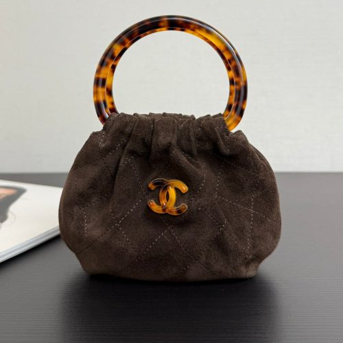 Chanel 2026 Pouch 24cm Dark Brown Tortoiseshell Suede Effect Plexi