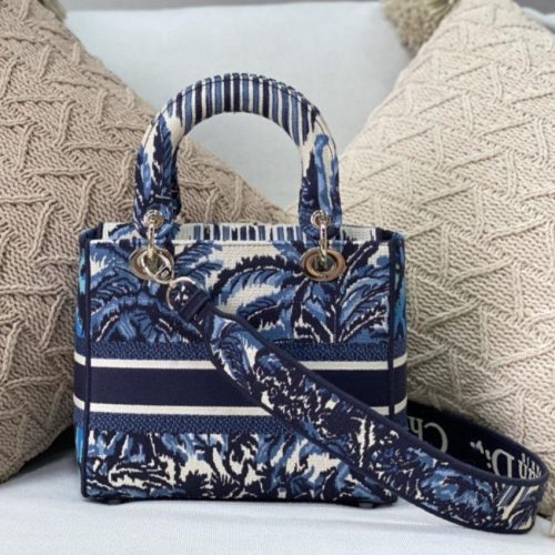 MEDIUM LADY D-LITE BLUE PALMS EMBROIDERY