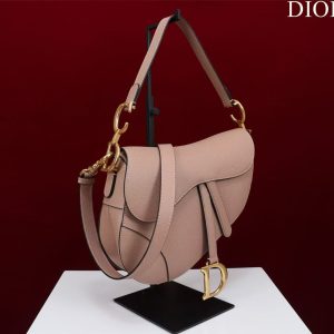 CD Saddle Bag with Strap Blush Pink Grained Calfskin