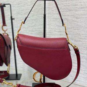 CD Saddle Bag 25cm Dark Red Grained Calfskin