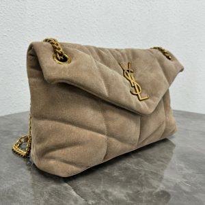 LOULOU PUFFER SMALL 29 LIGHT BROWN SUEDE GHW