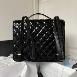 cc large backpack 31cm black patent calfskin gold hardware