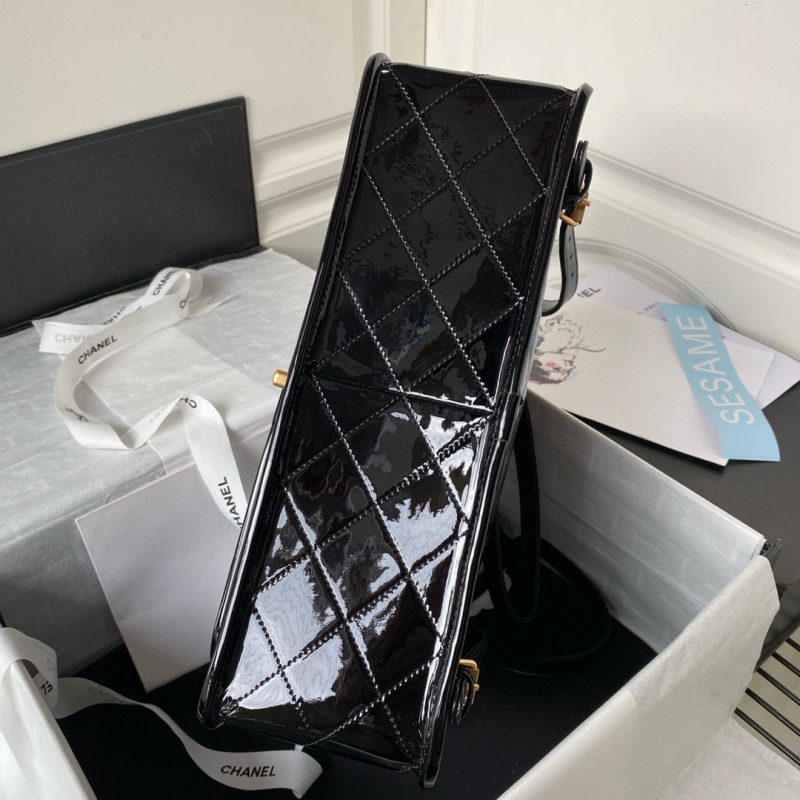 cc large backpack 31cm black patent calfskin gold hardware