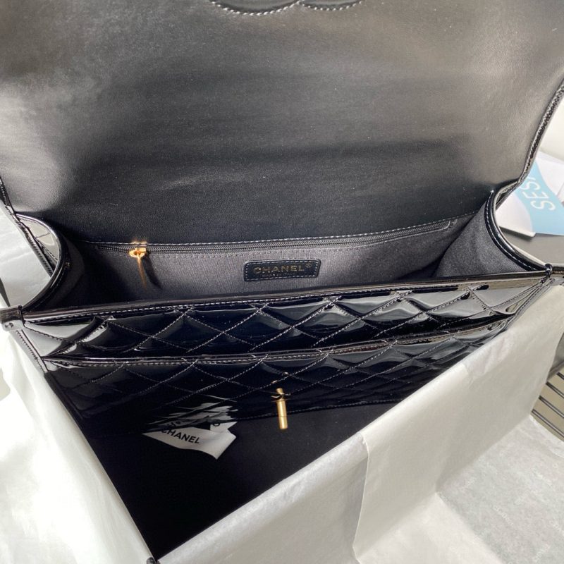 cc large backpack 31cm black patent calfskin gold hardware