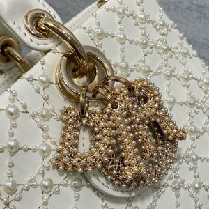 MEDIUM LADY D-JOY 26 WHITE LATTE CALFSKIN PEARL