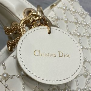 MEDIUM LADY D-JOY 26 WHITE LATTE CALFSKIN PEARL