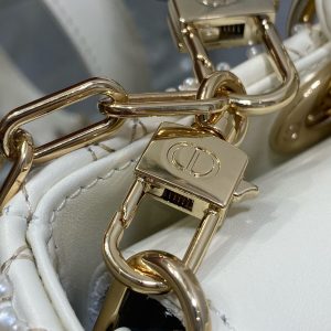 MEDIUM LADY D-JOY 26 WHITE LATTE CALFSKIN PEARL